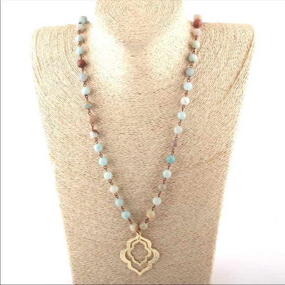 FINAL SALE PRICE FIRM 
Natural Amazonite Beads & Gold Boho Necklace - Picture 2 of 7